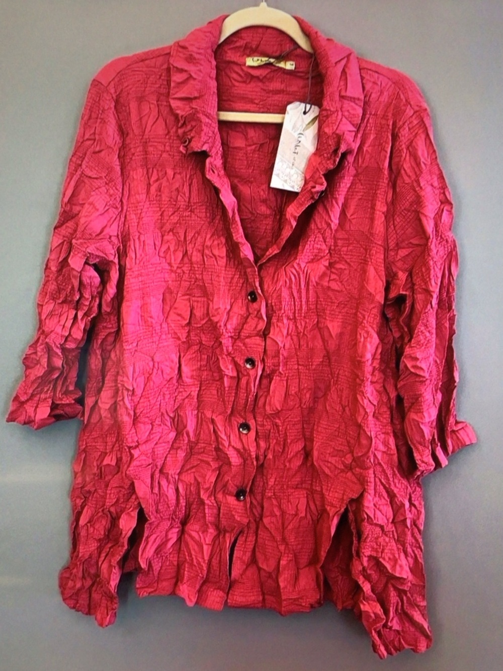 Chalet Et Ceci Wrinkled Button-Down Blouse in Fuchsia Pink